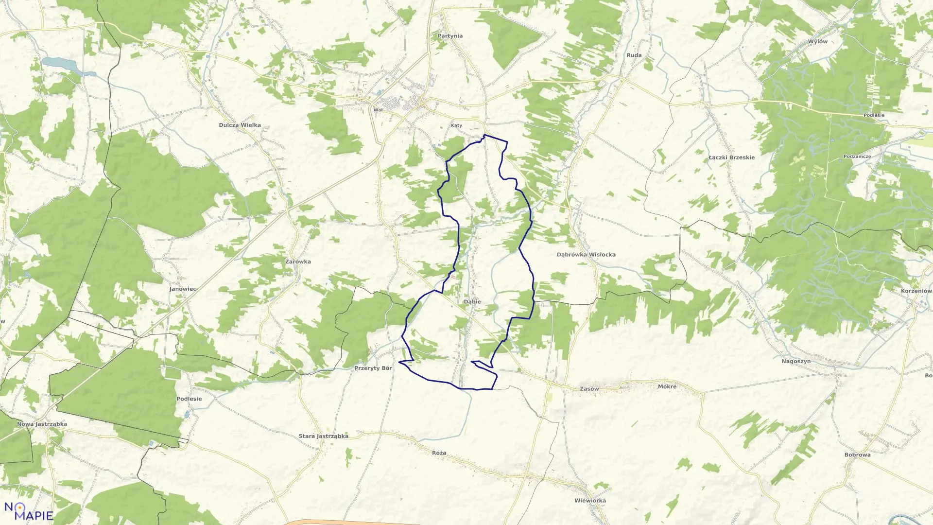 Mapa obrębu Dąbie w gminie Radomyśl Wielki