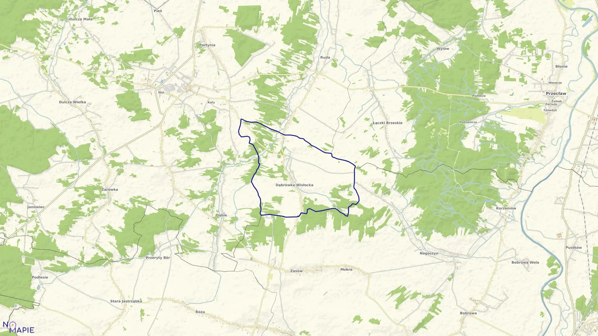 Mapa obrębu Dąbrówka Wisłocka w gminie Radomyśl Wielki