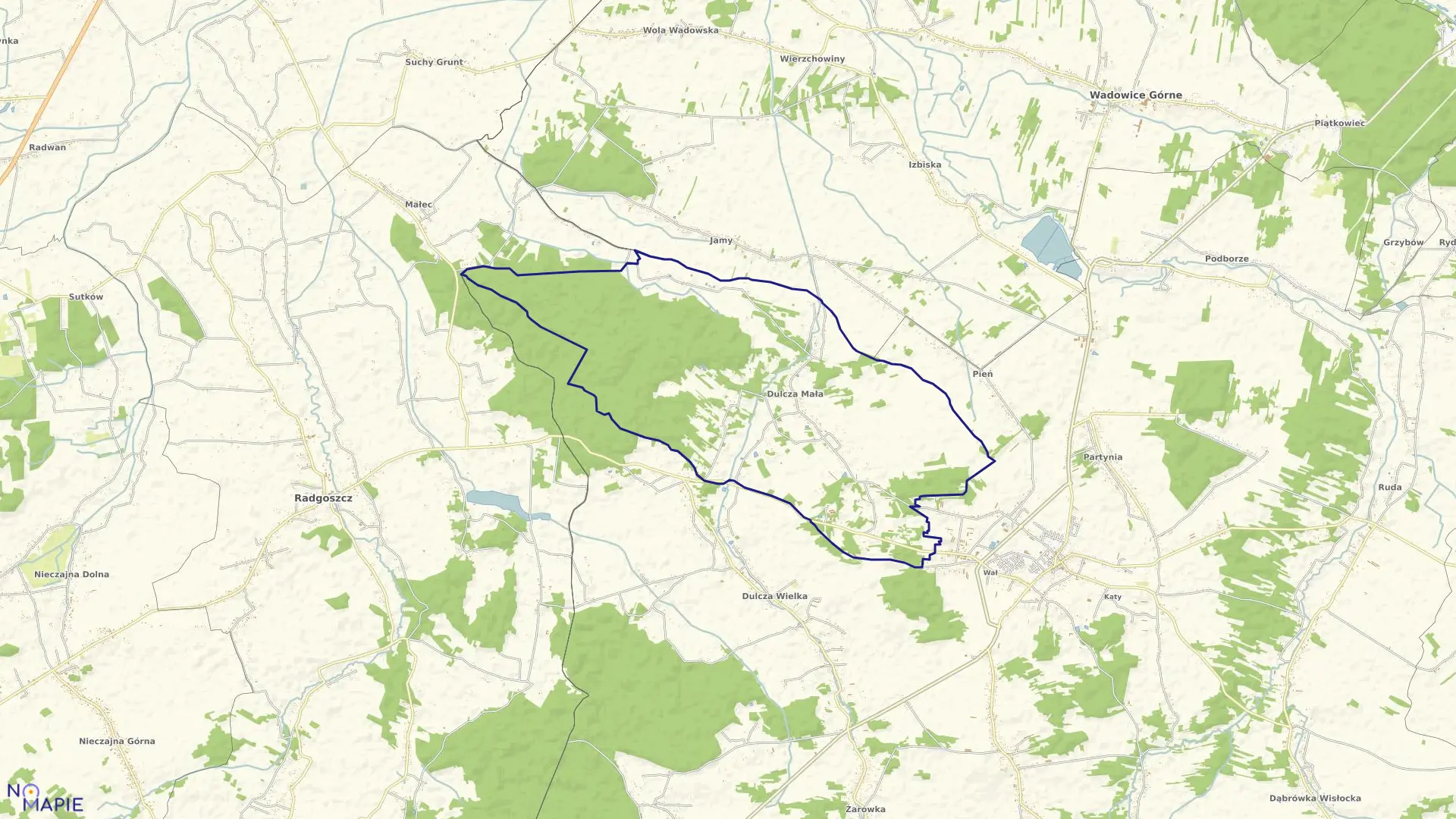 Mapa obrębu Dulcza Mała w gminie Radomyśl Wielki