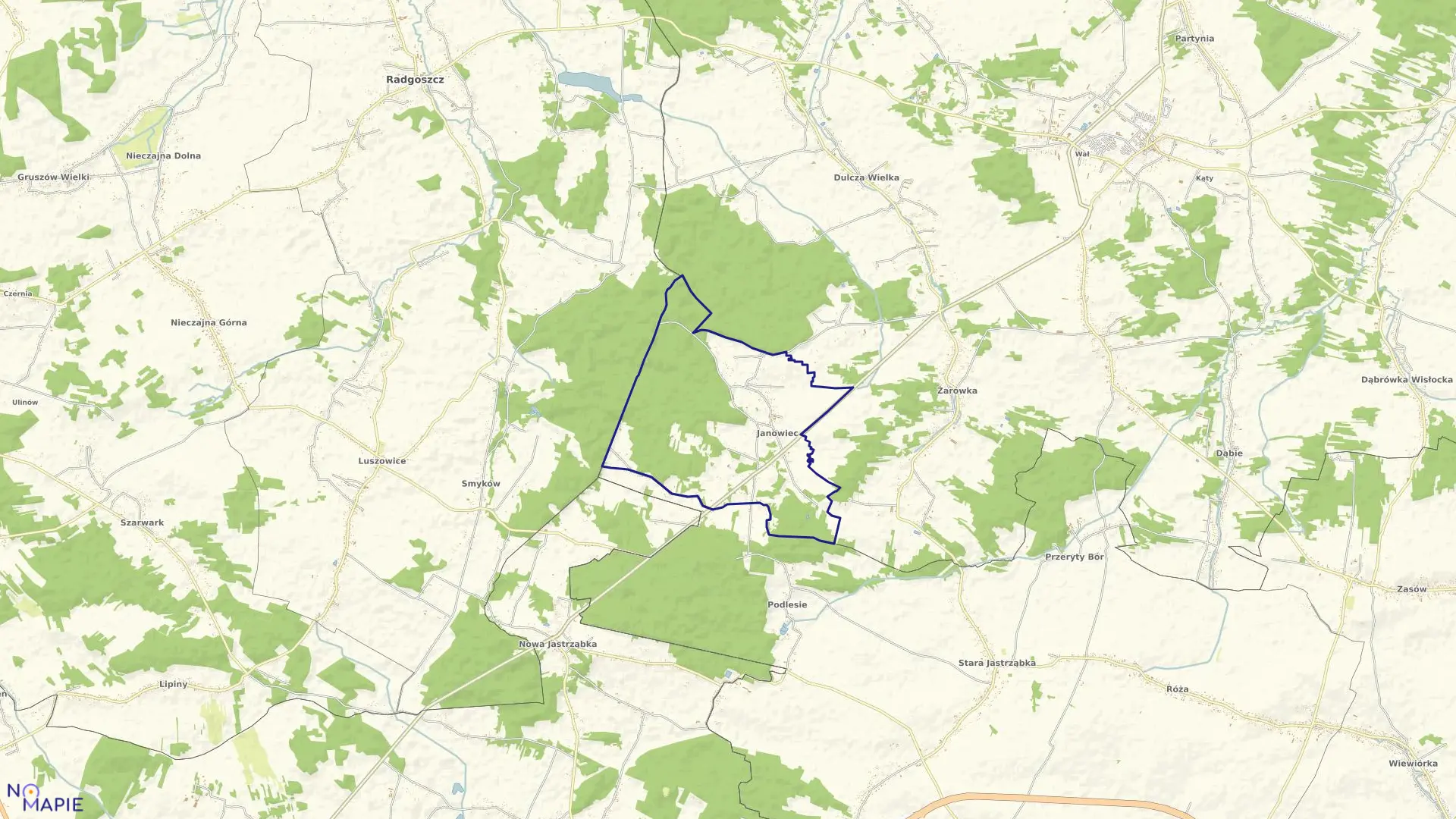 Mapa obrębu Janowiec w gminie Radomyśl Wielki