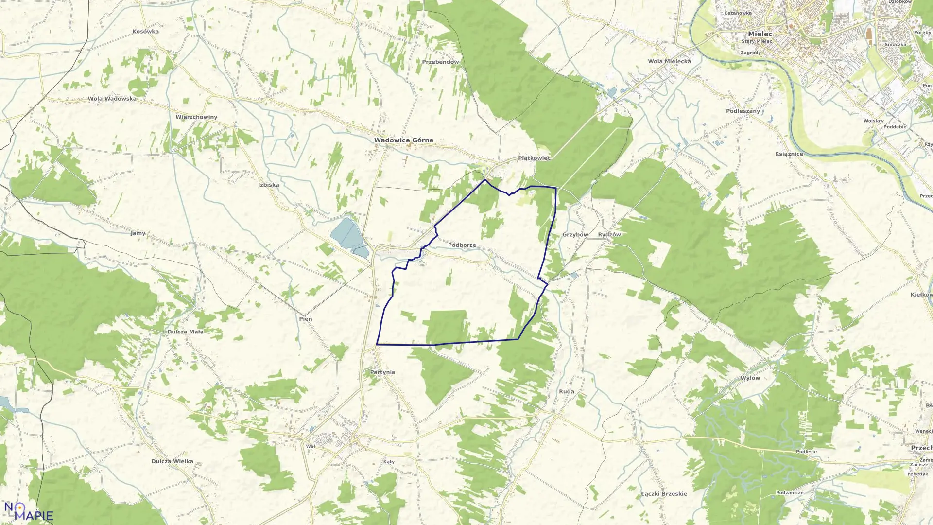 Mapa obrębu Podborze w gminie Radomyśl Wielki