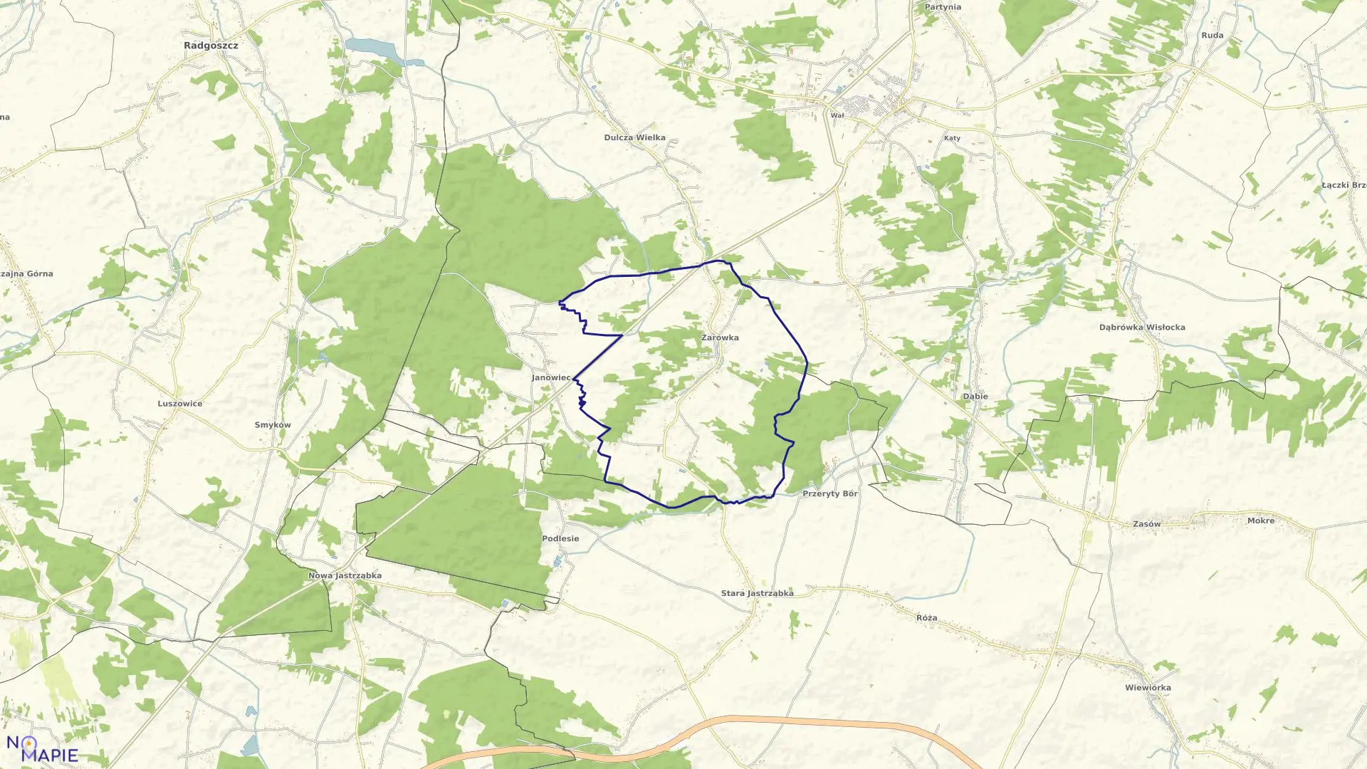 Mapa obrębu Żarówka w gminie Radomyśl Wielki