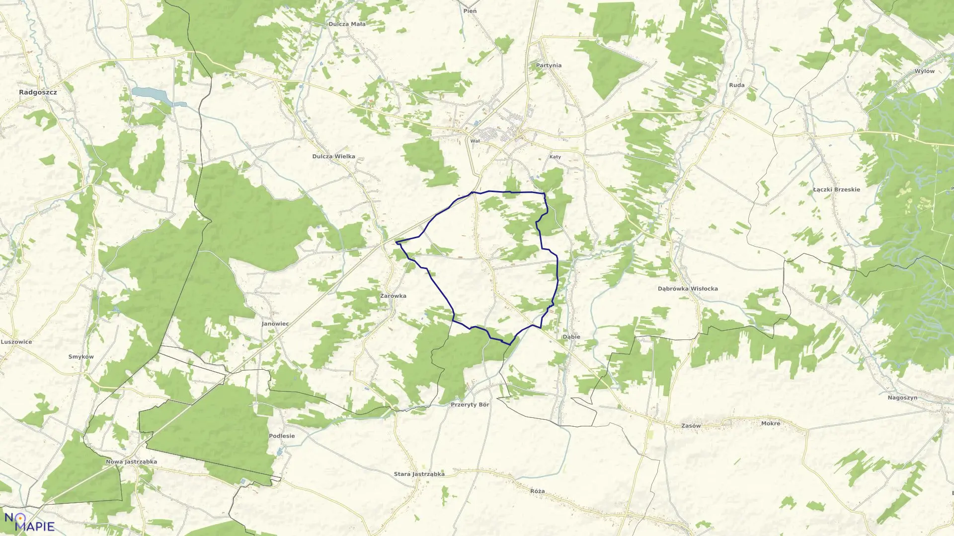 Mapa obrębu Zdziarzec w gminie Radomyśl Wielki